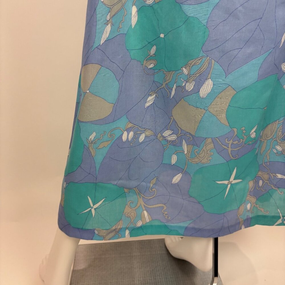 Vintage 70s Maxi Dress Womens Medium Trippy Aqua Lavender Tropical Empire Waist - Picture 13 of 13